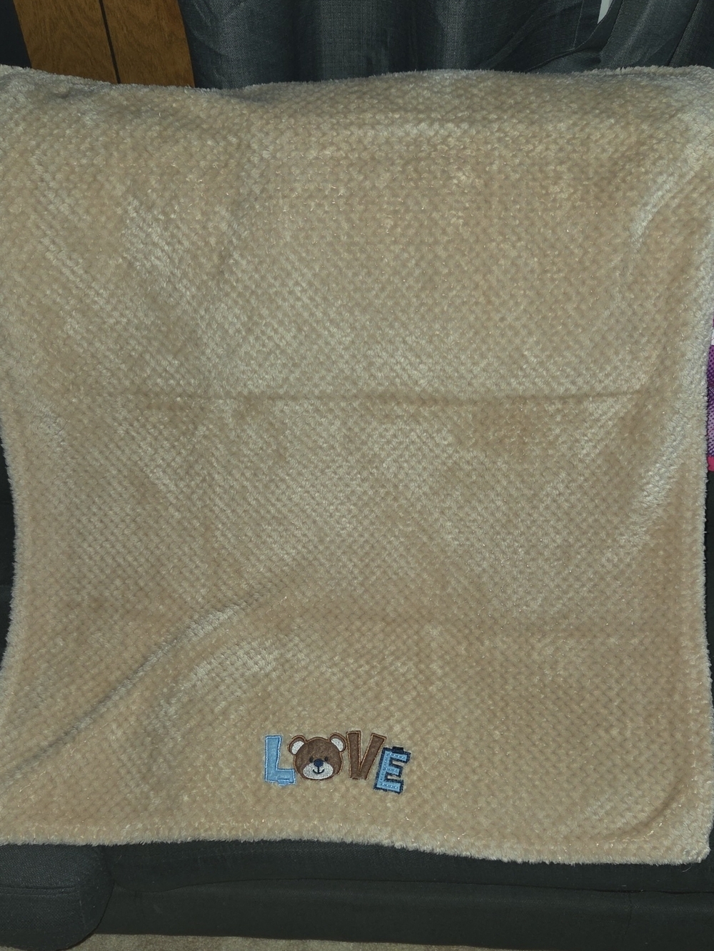 'Love' Plush Tan Baby Blanket
